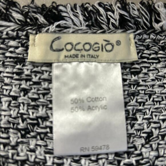 Cocogio Cardigan Black & White Knitted Fringe Soft Open Front Sleeveless ITALY - Picture 3 of 8
